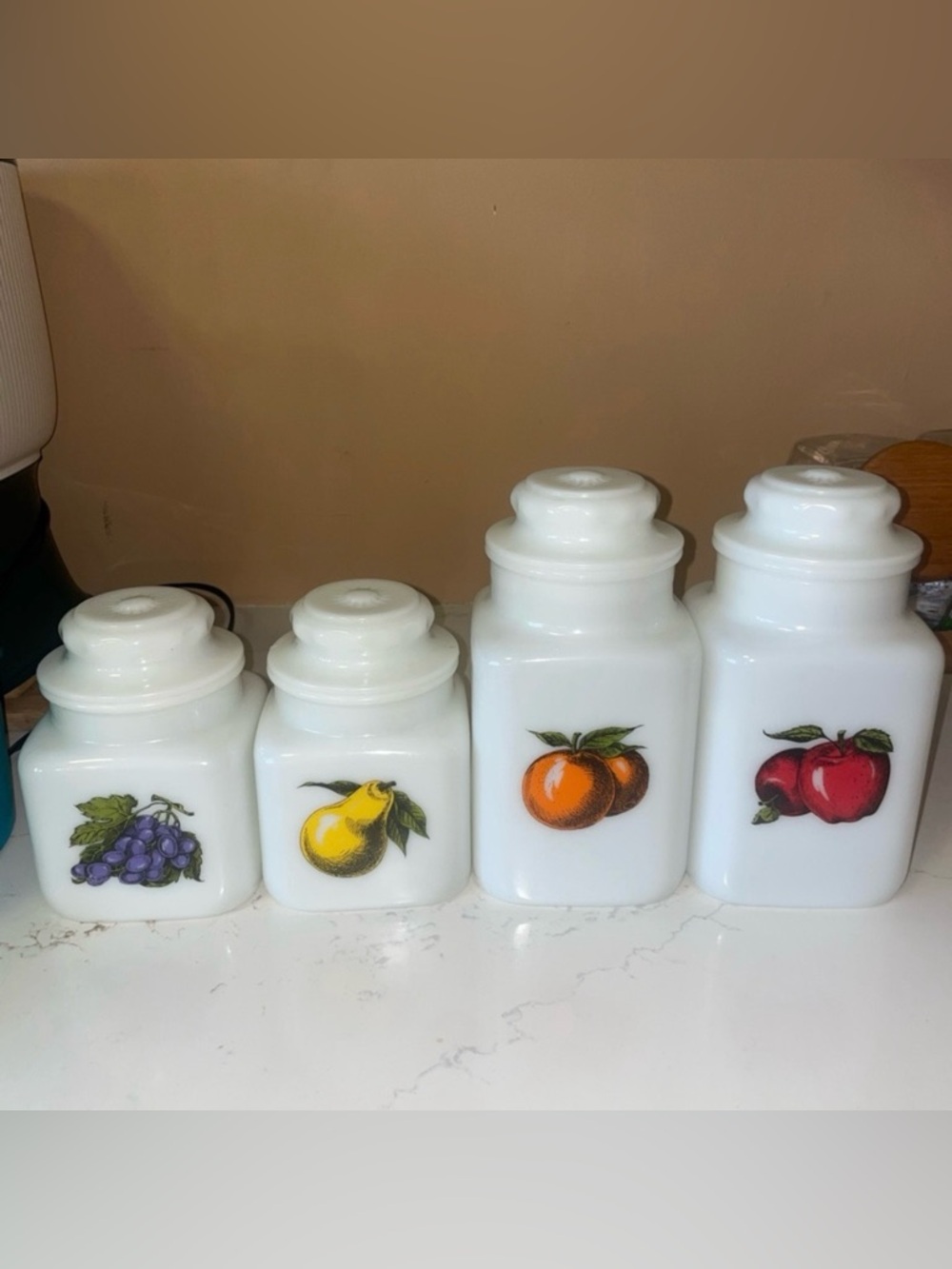 Vintage Jeanette Glass Milk Glass Fruit Canisters